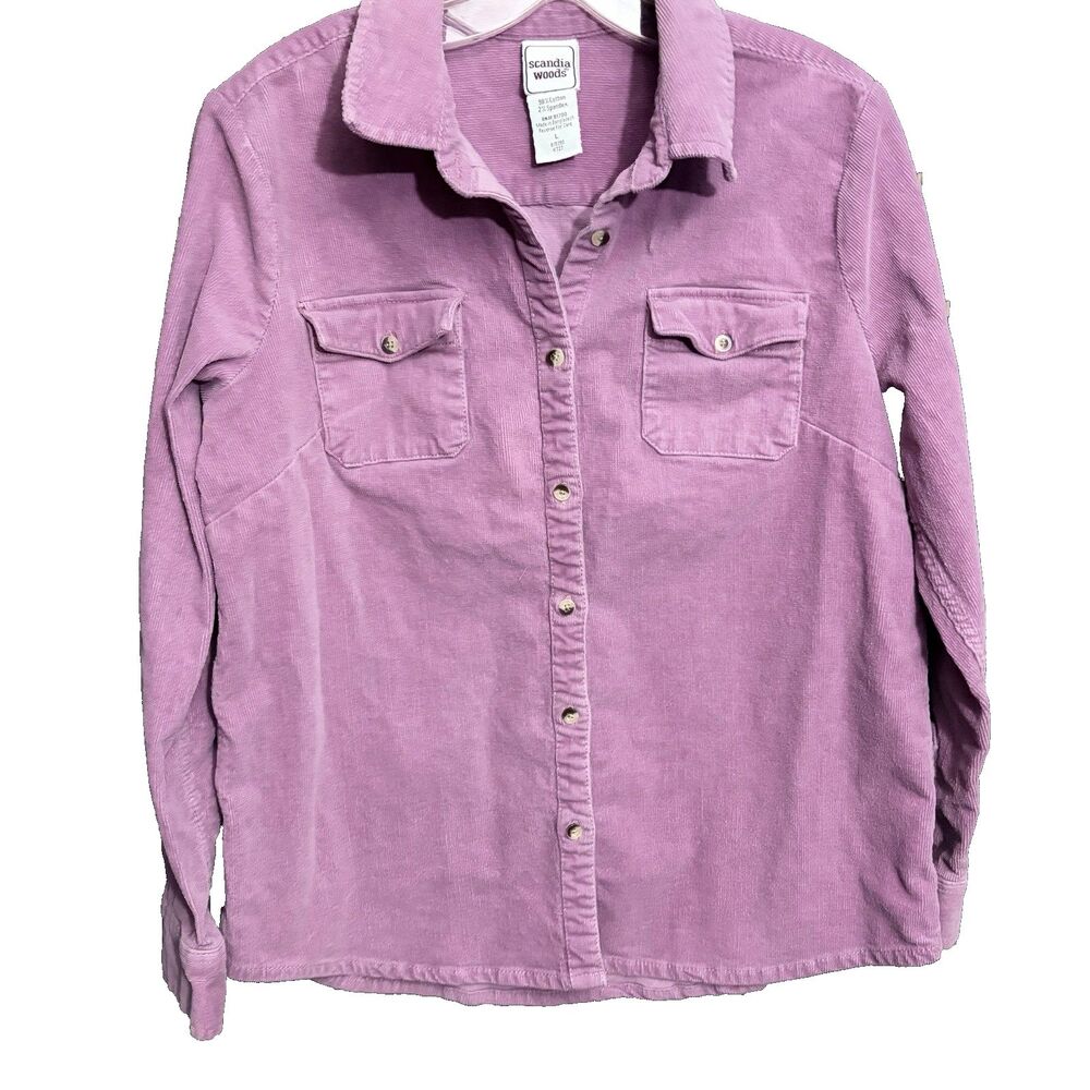 Scandia Woods Gorpcore Womens Lavender Corduroy Button Down Utility Shirt LG